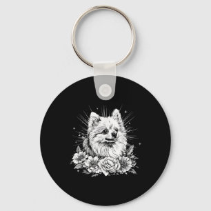 Tattoo Style Lover Pomeranian Retro Dog Key Ring