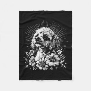 Tattoo Style Lover Poodle Retro Dog Fleece Blanket