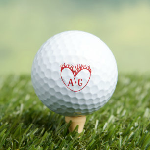 Tattoo Style Red Heart Custom 2 Initials Valentine Golf Balls