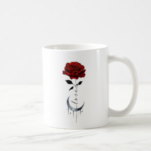 Tattoo-Style Red Rose & Crescent Moon with "Love" Coffee Mug