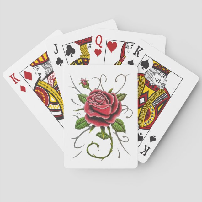 “Tattoo Style Red Rose” Playing Cards (Back)