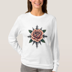 Tattoo Style Rose Compass T-Shirt Design