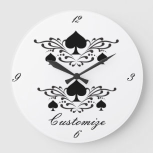 Tattoo-style Spiral Black Spades Thunder_Cove Large Clock