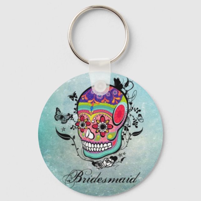 Tattoo Sugar Skull Bridesmaid Keychain (Front)