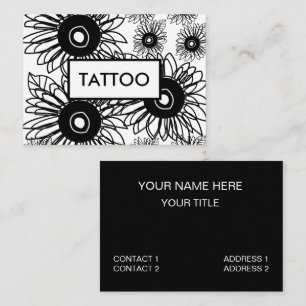 Tattoo Sunflower Floral Black White Tattoo Business Card