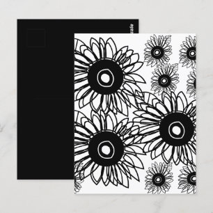 Tattoo Sunflower Floral Black White Tattoo Flower Postcard