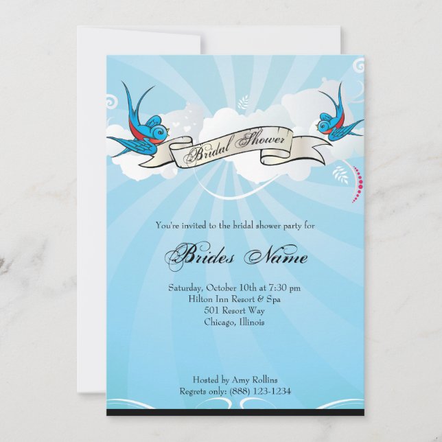Tattoo Swallows and Scroll Bridal Shower Invite (Front)