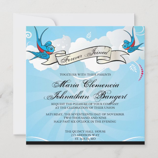 Tattoo Swallows and Scroll Bridal Shower Invite (Front)