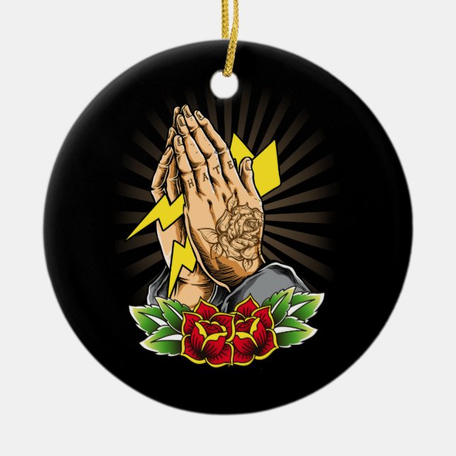 Tattoo Tattooing Tribal Symbol Artist Praying Ligh Ceramic Tree Decoration (Front)