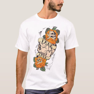 Tattoo tete_de_mort_crane_true_love_fleur_rose_old T-Shirt