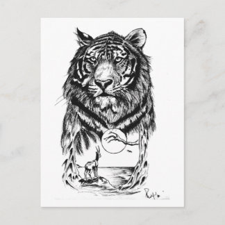 Tattoo Tiger Art Postcard