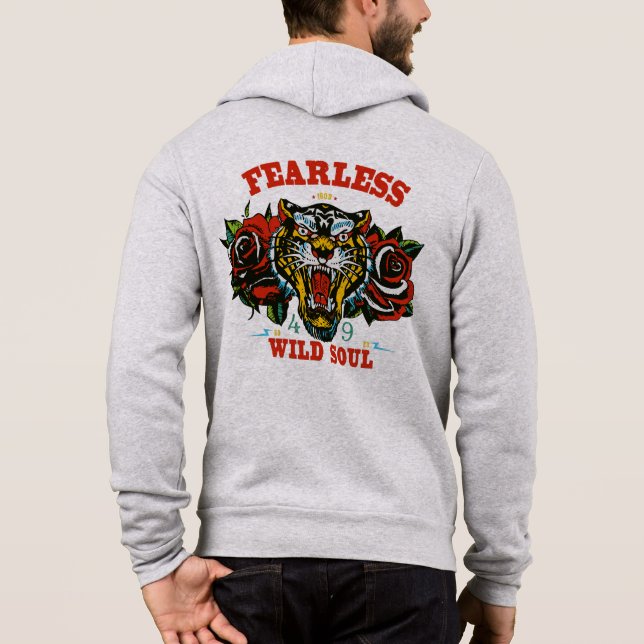 Tattoo tigre fearless wild soul slogan old school  hoodie (Back)