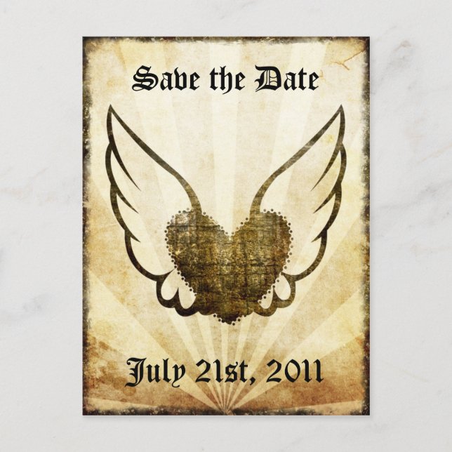Tattoo Winged Heart Save the Date Postcard (Front)