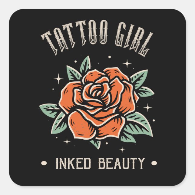 Tattoo Women Beauty Rose Girl Tattoo Art Style Square Sticker (Front)