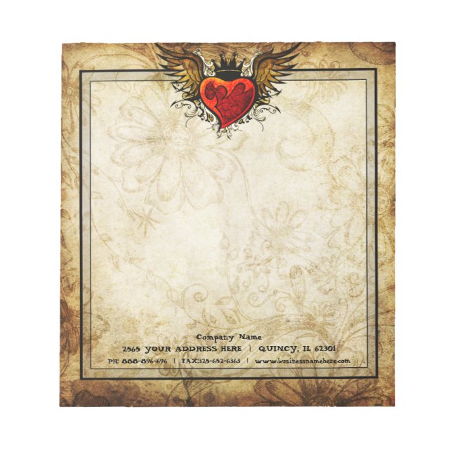 Tattoo Wonged Heart Distressed Vintage Notepad (Front)