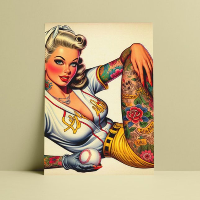Tattooed Baseball Girl Postcard (Creator Uploaded)