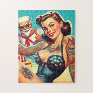 Tattooed Beach Pin-up Jigsaw Puzzle