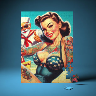 Tattooed Beach Pin-up Jigsaw Puzzle