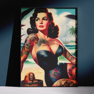 Tattooed Beach Pin-up Poster