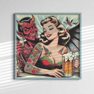 Tattooed Beer Girl Poster