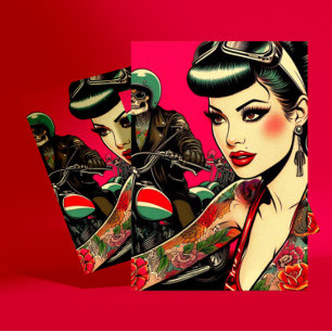 Tattooed Biker Girl Postcard