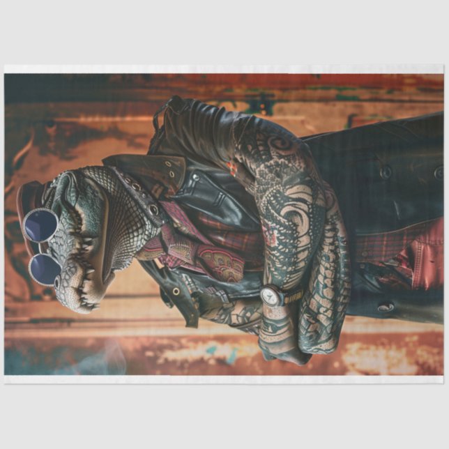 Tattooed Boss Alligator Gator Decoupage   Tissue Paper (Front)