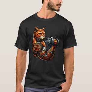 Tattooed Cat Bodybuilder Gym Humour Weightlifting  T-Shirt