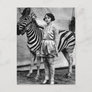 Tattooed Circus Lady and Zebra Postcard