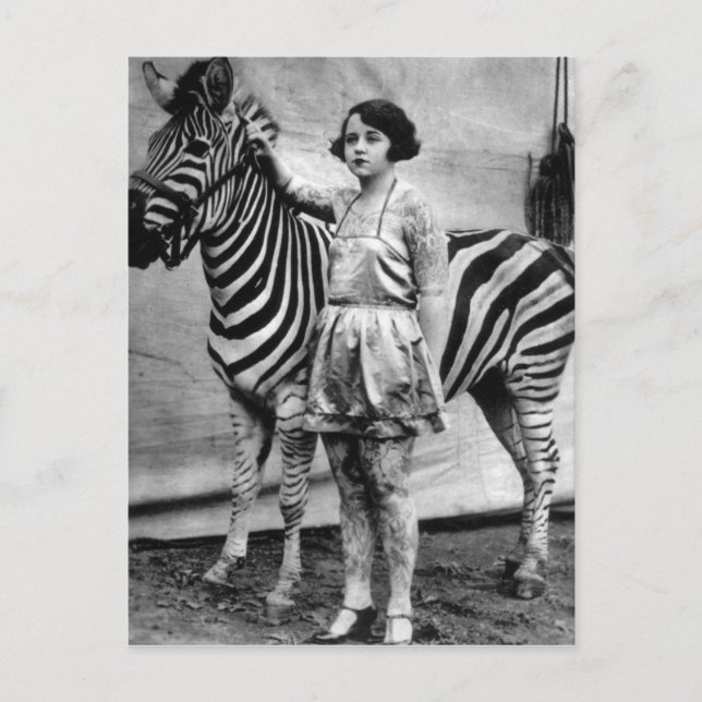 Tattooed Circus Lady and Zebra Postcard (Front)
