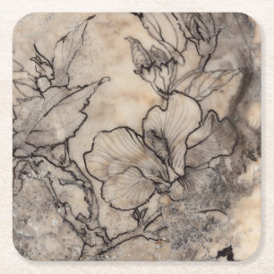 Tattooed Floral I Square Paper Coaster