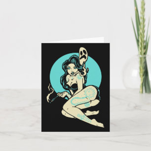 Tattooed Goth Pin-up Girl Horror Ghost Moon Rockab Card