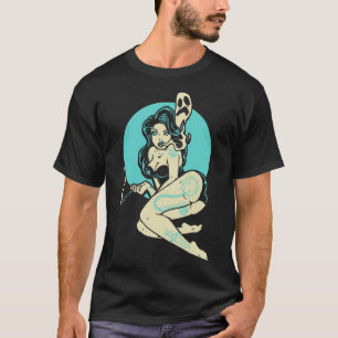 Tattooed Goth Pin-up Girl Horror Ghost Moon Rockab T-Shirt