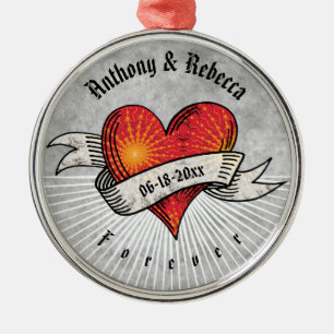 Tattooed Hearts Add Names and Date Metal Tree Decoration