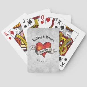 Tattooed Hearts Monogrammed Names Playing Cards