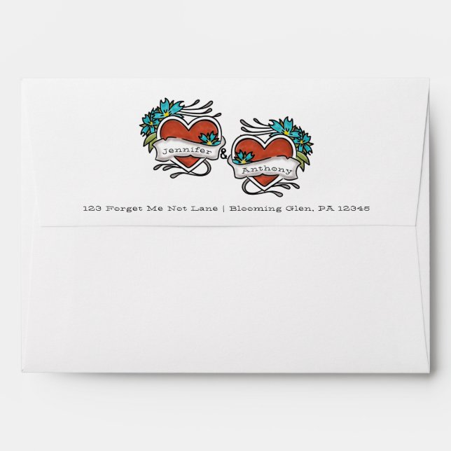Tattooed Hearts, Tattoo Graphic Wedding Envelope (Back (Top Flap))