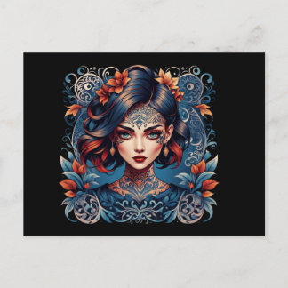 Tattooed Ladies Club, Blue Postcard