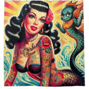 Tattooed Mermaid Pin-up Shower Curtain