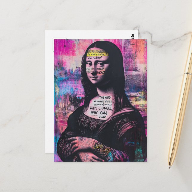 Tattooed Mona Lisa Mixed Media Collage Postcard (Front/Back In Situ)