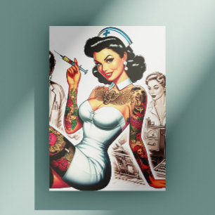 Tattooed Nurse Pin-up Postcard