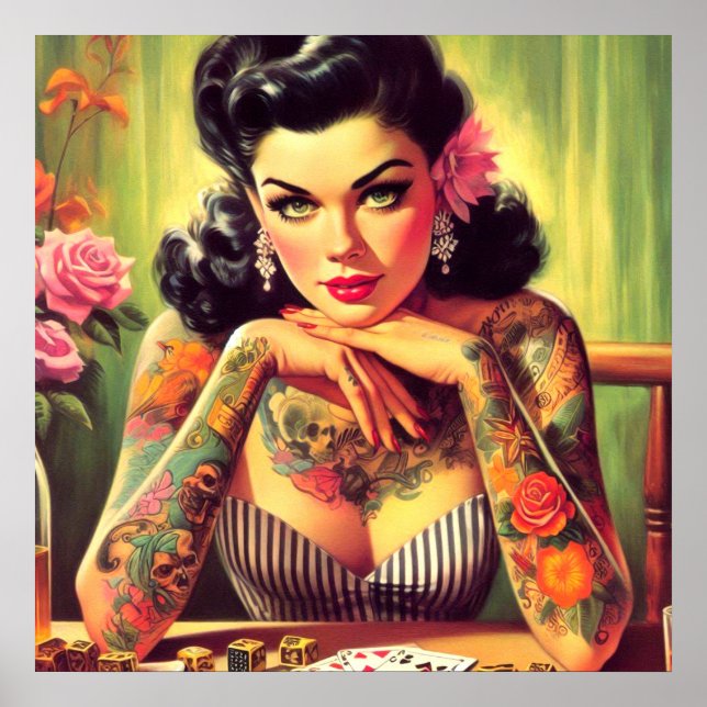 Tattooed Pin-up Portrait Painting Poster (Front)