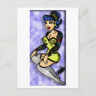 tattooed pin up postcard