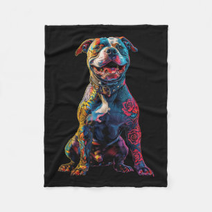 Tattooed Pitbull Dog Tattoos Pitbull Tattooed Dog  Fleece Blanket
