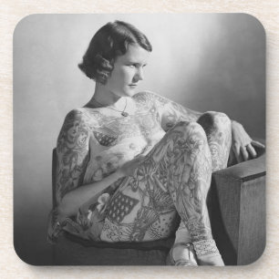Tattooed Sailor Girl Vintage B&W photo   Coaster