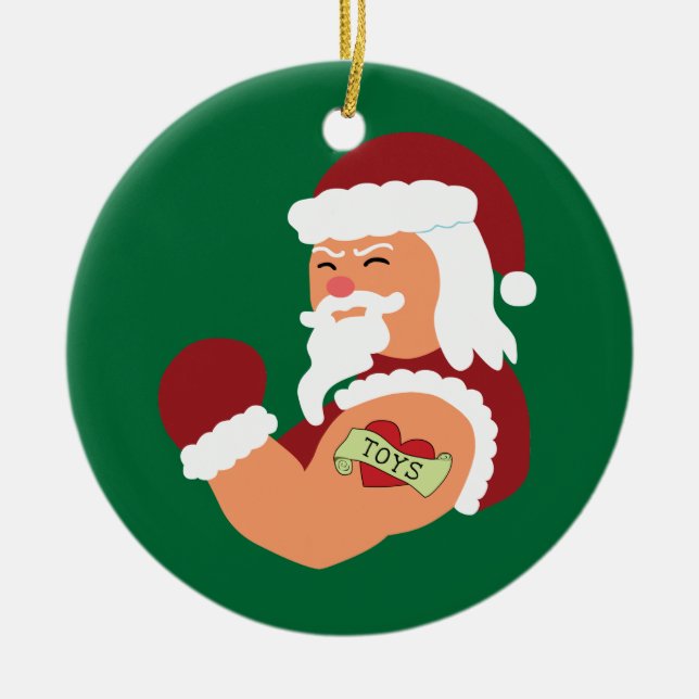 Tattooed Santa Ceramic Tree Decoration (Front)
