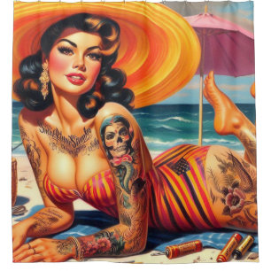 Tattooed Summer Pin-up Shower Curtain