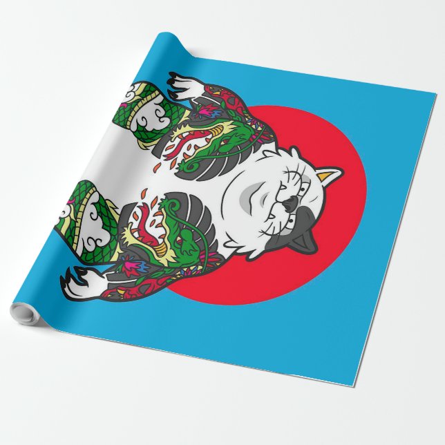 Tattooed Sumo Cat  |Adorable Cat Wrapping Paper (Unrolled)