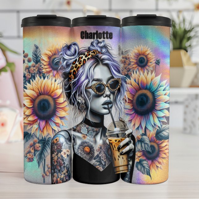 Tattooed Sunflower Leopard Coffee Cool Thermal Tumbler (Creator Uploaded)