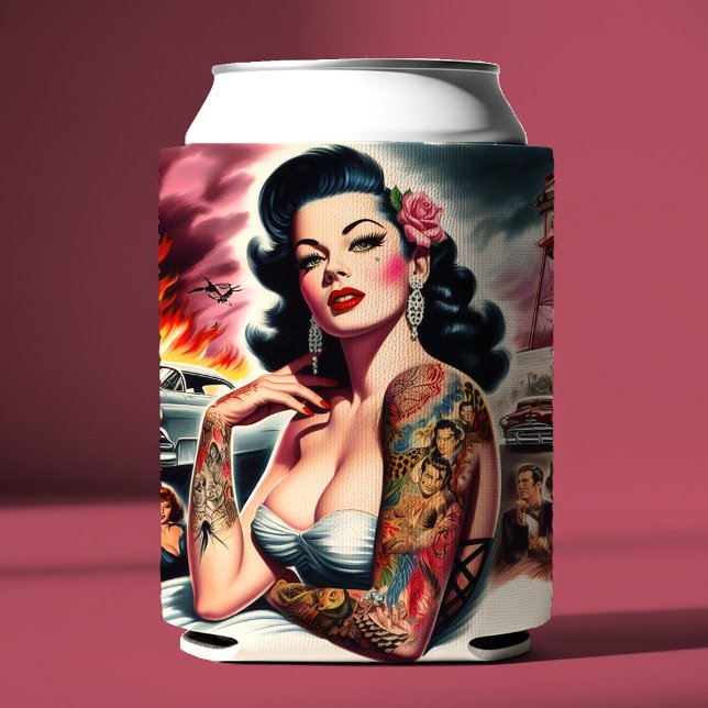 Tattooed Vintage Pin-up Can Cooler (Creator Uploaded)