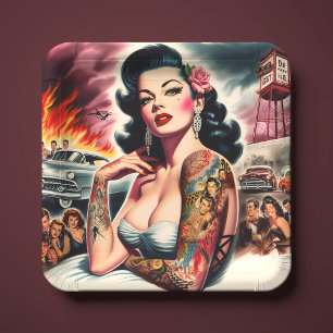 Tattooed Vintage Pin-up Paper Plate