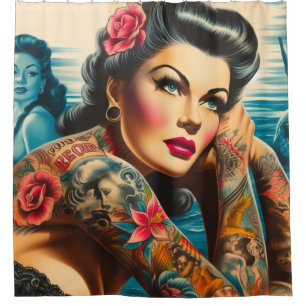 Tattooed Vintage Pin-up Shower Curtain